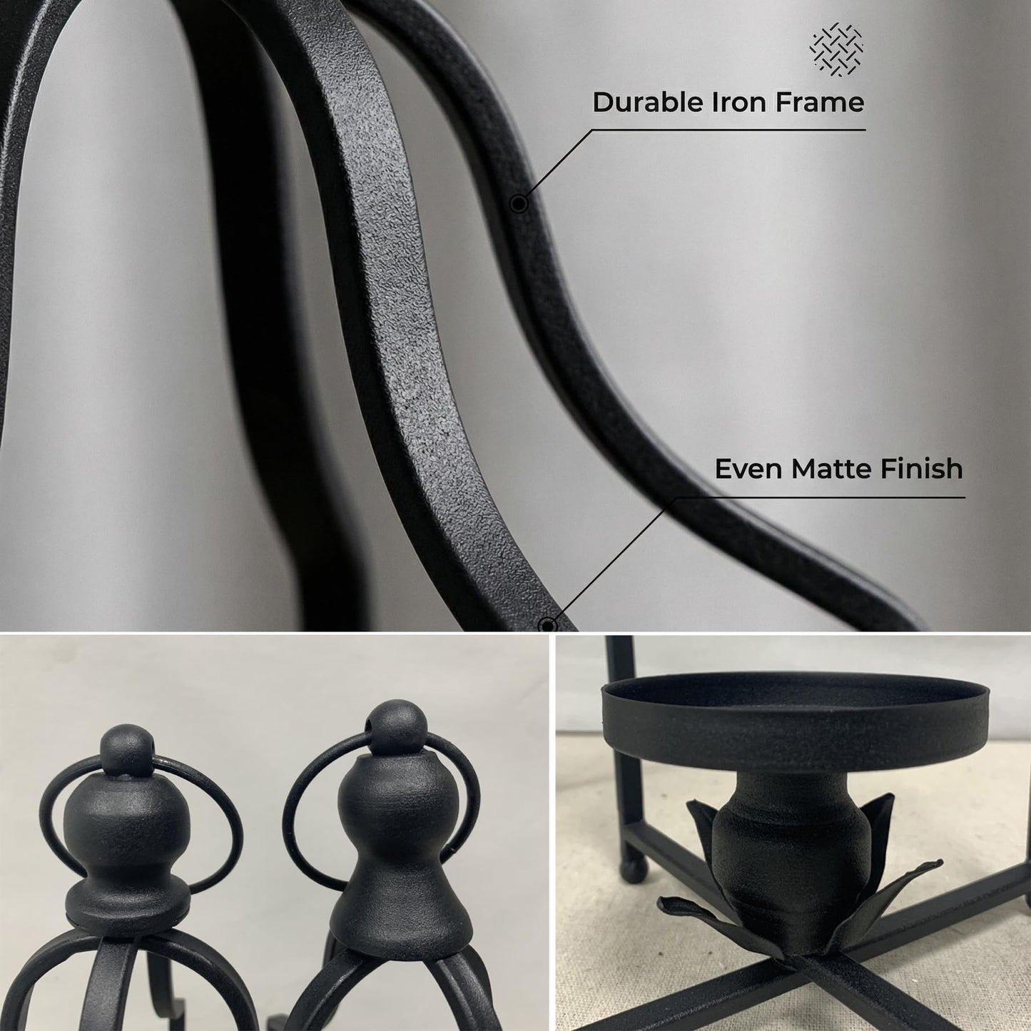 12.5" & 16.5" Timeless Cozy Decorative Lanterns Set of 2, Handcrafted Metal Iron Candle Holders, Farmhouse Elegance Fireplace Mantel Table Festive Gatherings Decor (Matte Black)