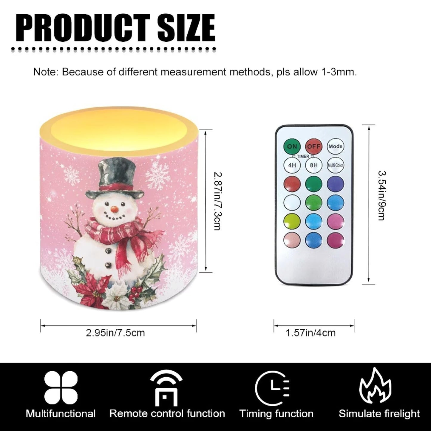 Merkmak Christmas Flameless Candles with 18-Key Remote Battery Operated Candles with Timer Snowman Poinsettia Flickering LED Elictric Pillar Tealights for Party Banquet