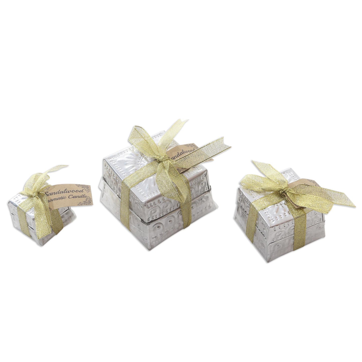 NOVICA Artisan Handmade Aluminum Tinned Candles Beeswax Set of 3 Metallic Indonesia Lamps Lighting Natural Materials Floral [Smallest Piece 1.2in H x 1.6in Diam. Largest Piece 2.4in H x 2.8in Diam.]