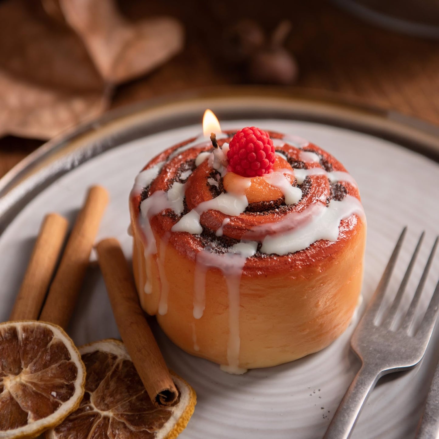 Raspberry Cinnamon Roll Realistic Food Vegetable Wax Candle