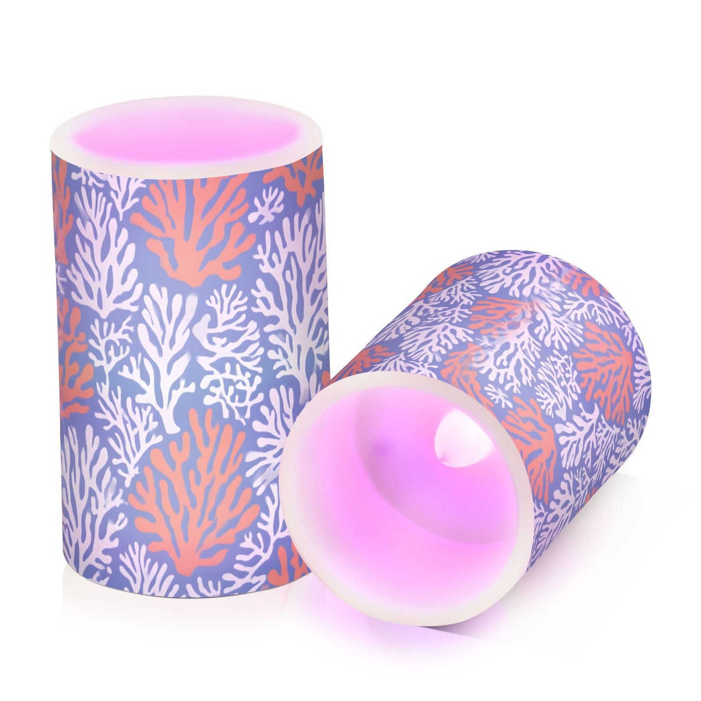 zyrtty 2 Pack Plastic Flameless Candles Coral Pattern Battery Operated with Remote and Timer Real Wax LED Flickering Pillar Candles Set Window Christmas Holiday Decor
