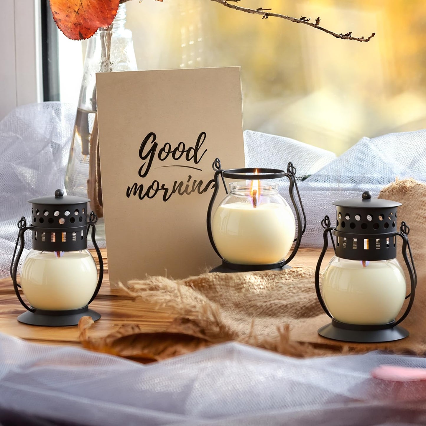 Scented Candles Gift Set - 3 Pack Candles for Home Scented Retro Lantern, Fall Candle Set perfect for Women, Birthday, Yoga, Weddings, Christmas, Soy Wax Candle Blush Sands/Lilac Blossoms/Balsam Cedar
