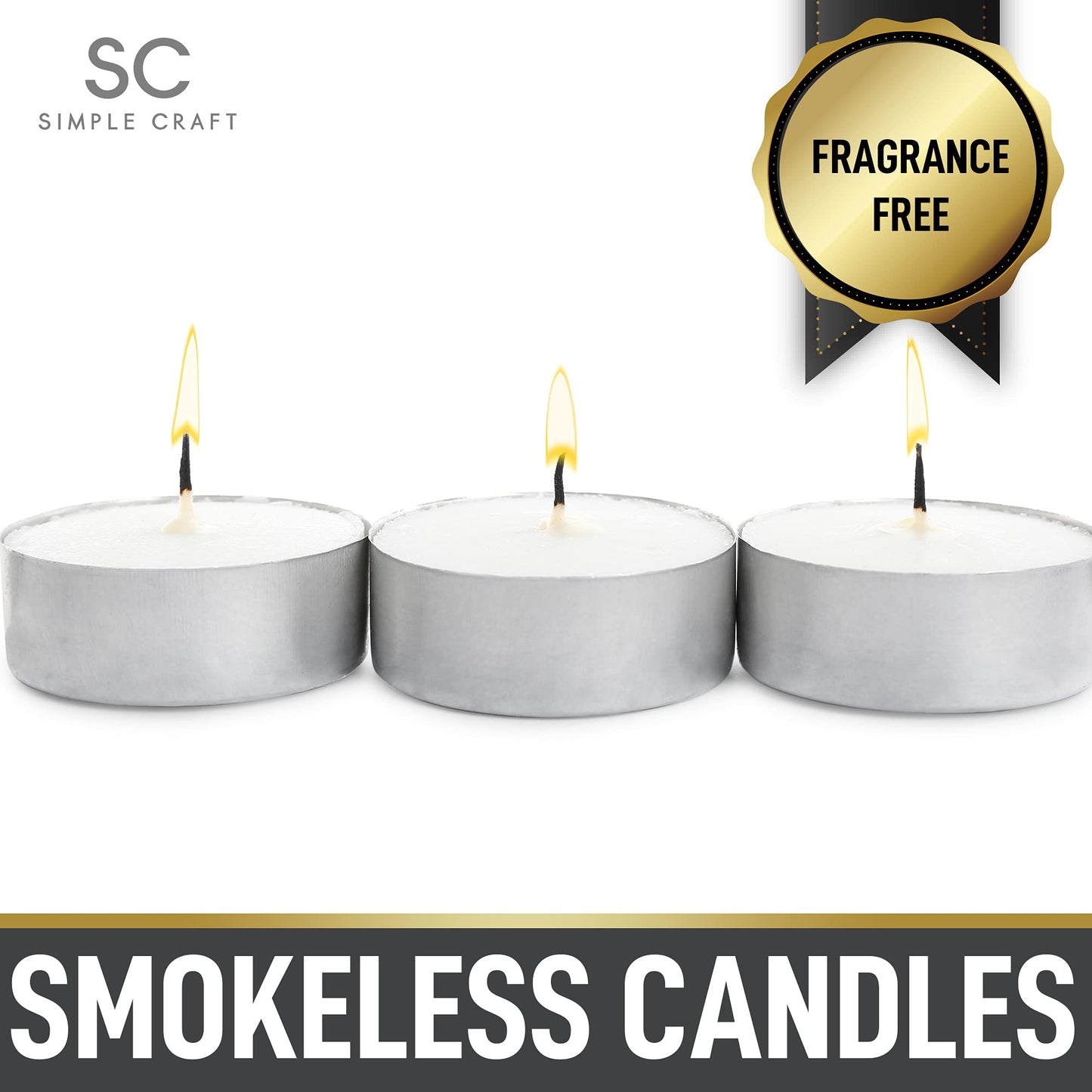 Simple Craft 100 Pack Tea Lights Candles - Unscented Tealight Candles Pack - Long Lasting Paraffin Wax Small Candles in Bulk - Smokeless & Dripless Tea Light Candles for Home, Parties, Weddings