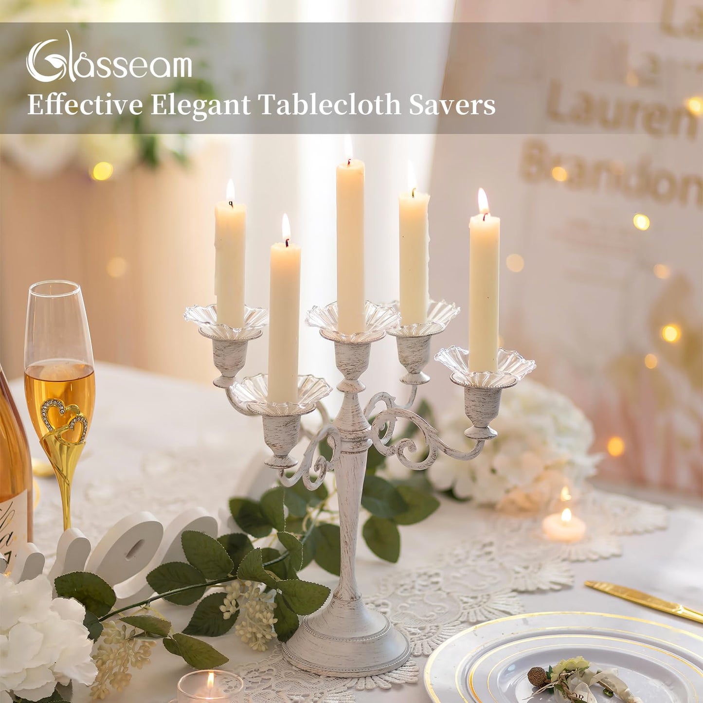 Glasseam Glass Bobeches for Candlesticks Holders: Clear Candle Drip Protectors Set of 12 Ribbed Wax Catchers for Candle Stick Holder Taper Candle Holders for Table Centerpiece Wedding Christmas Dining