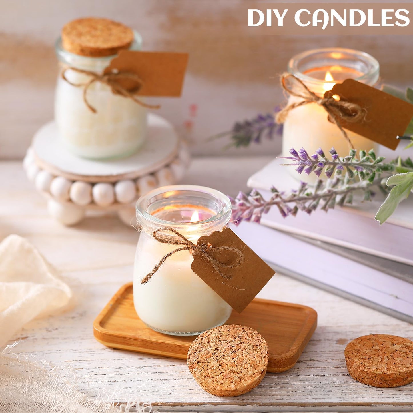 Teenyyou 20 Pack Glass Candle Jars for Making Candles Bulk 3.4 oz Small Clear Empty Glass Jars with Airtight Bamboo Lid Twine Wick Label Wax Core Holder for Baby Shower Guest Christmas Party Gifts
