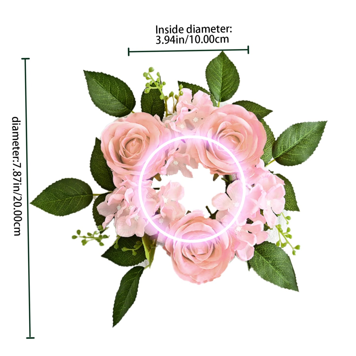 Candle Rings Wreaths 4 Inch Center Artificial Rose Candle Wreath Silk Flower Christmas Rings for Wedding Centerpiece Party Home Table Decor Style 2