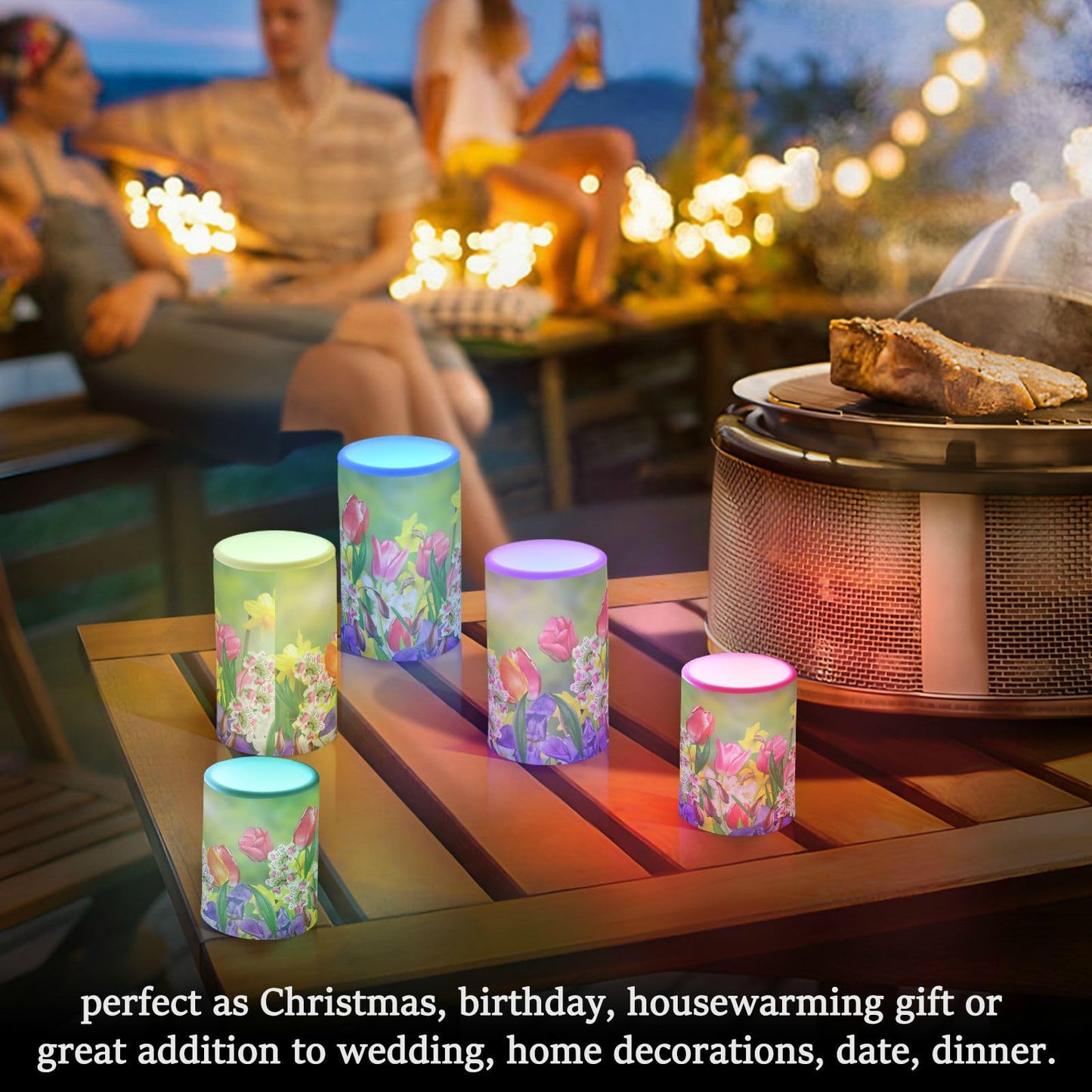 Eionryn Spring Flowers Daffodil Tulips Flameless Candles Summer Floral Sunrise Battery Operated LED Candles with Remote Timer Electric Candles for Home Party Decor 2pcs
