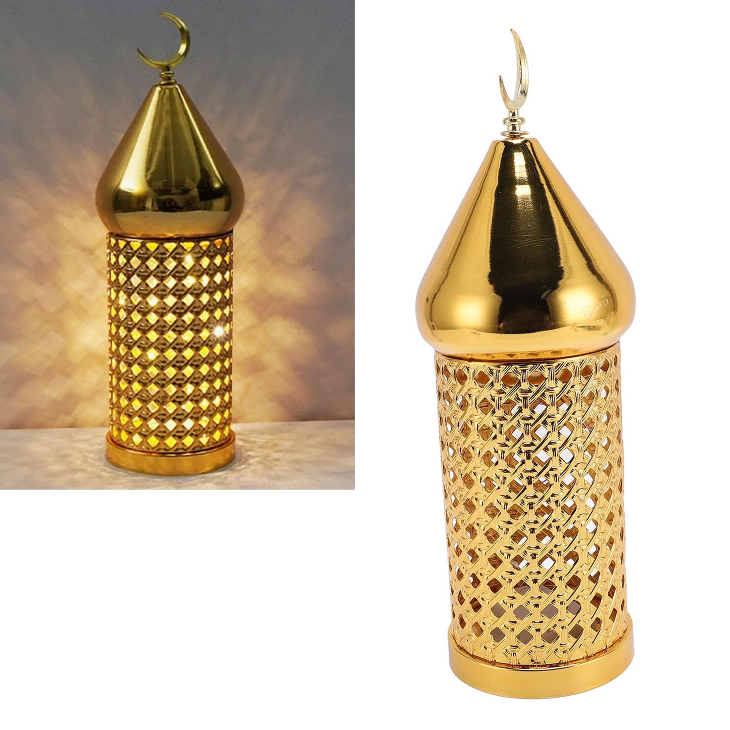 Omquot Retro Handmade Golden Metal Wind Lamp Lantern for Wedding Party Decorations, Aromatic Candle Holder for Romantic Ambience, Iron Material (M)
