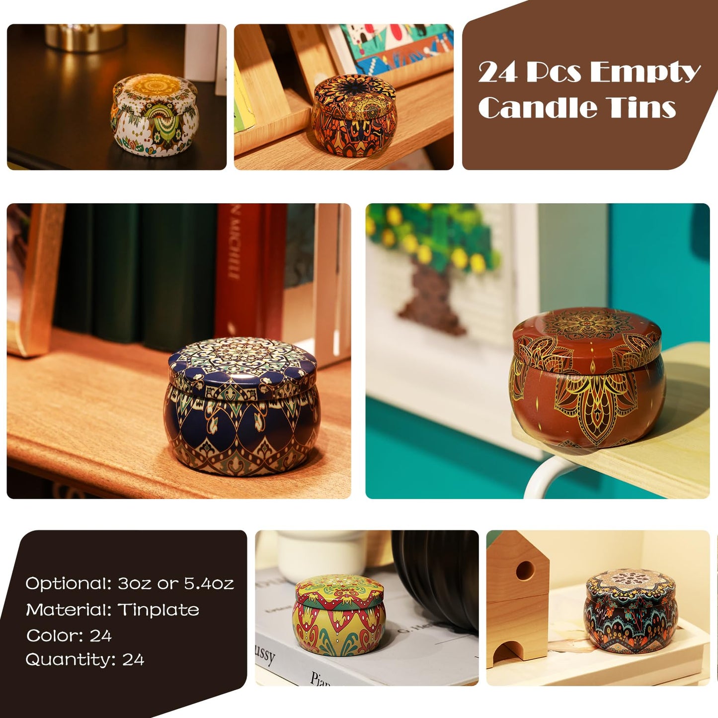 MeiGlow Empty Candle Tins for Making Candles, 24 Pack 3 oz with Lids, Cotton Wicks, Wick Stickers and Holders