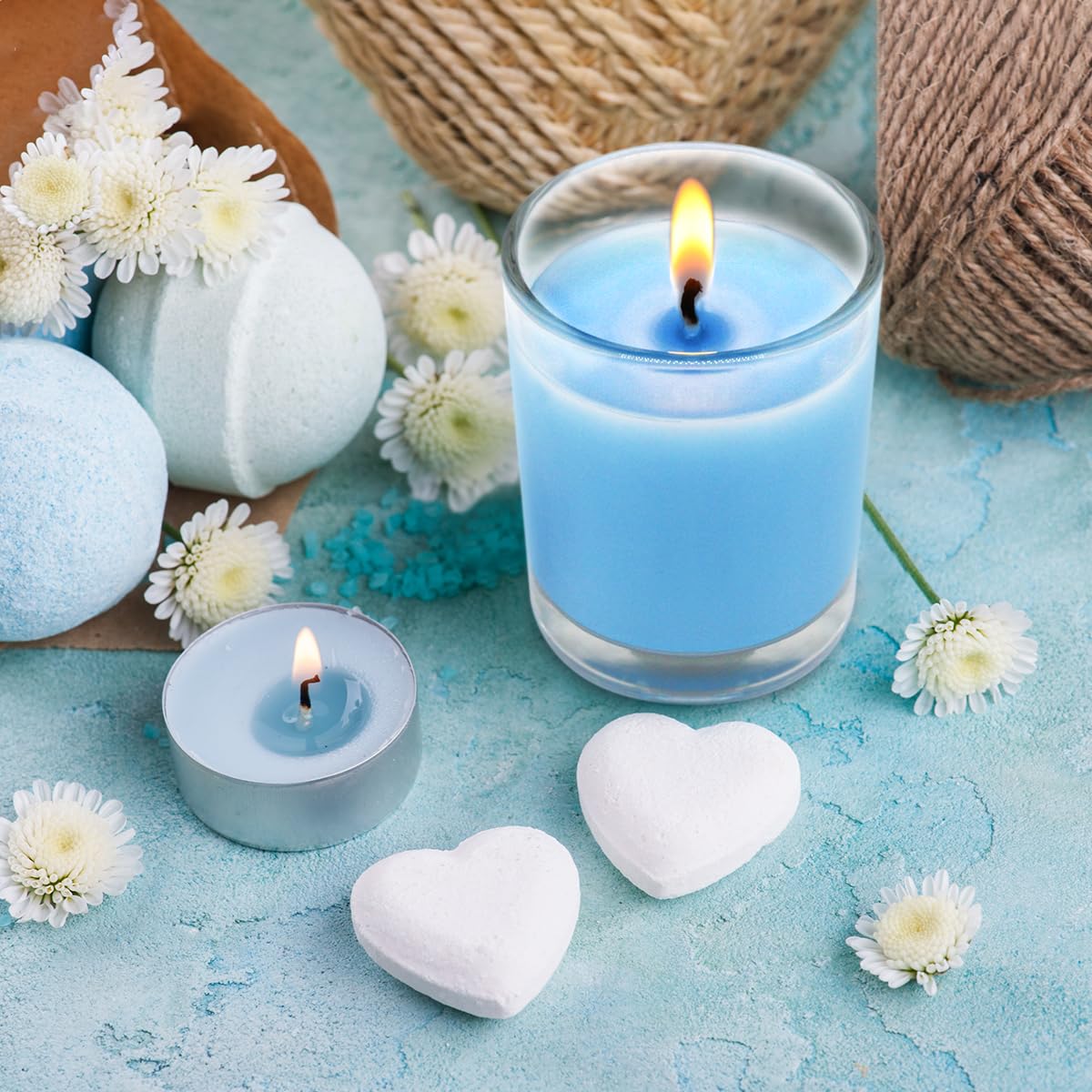 Set of 4 Babyblue Votive Candles Clear Glass Filled Unscented Soy Wax Candle for Home Spa Weddings Holiday Baby-Shower Party and DIY