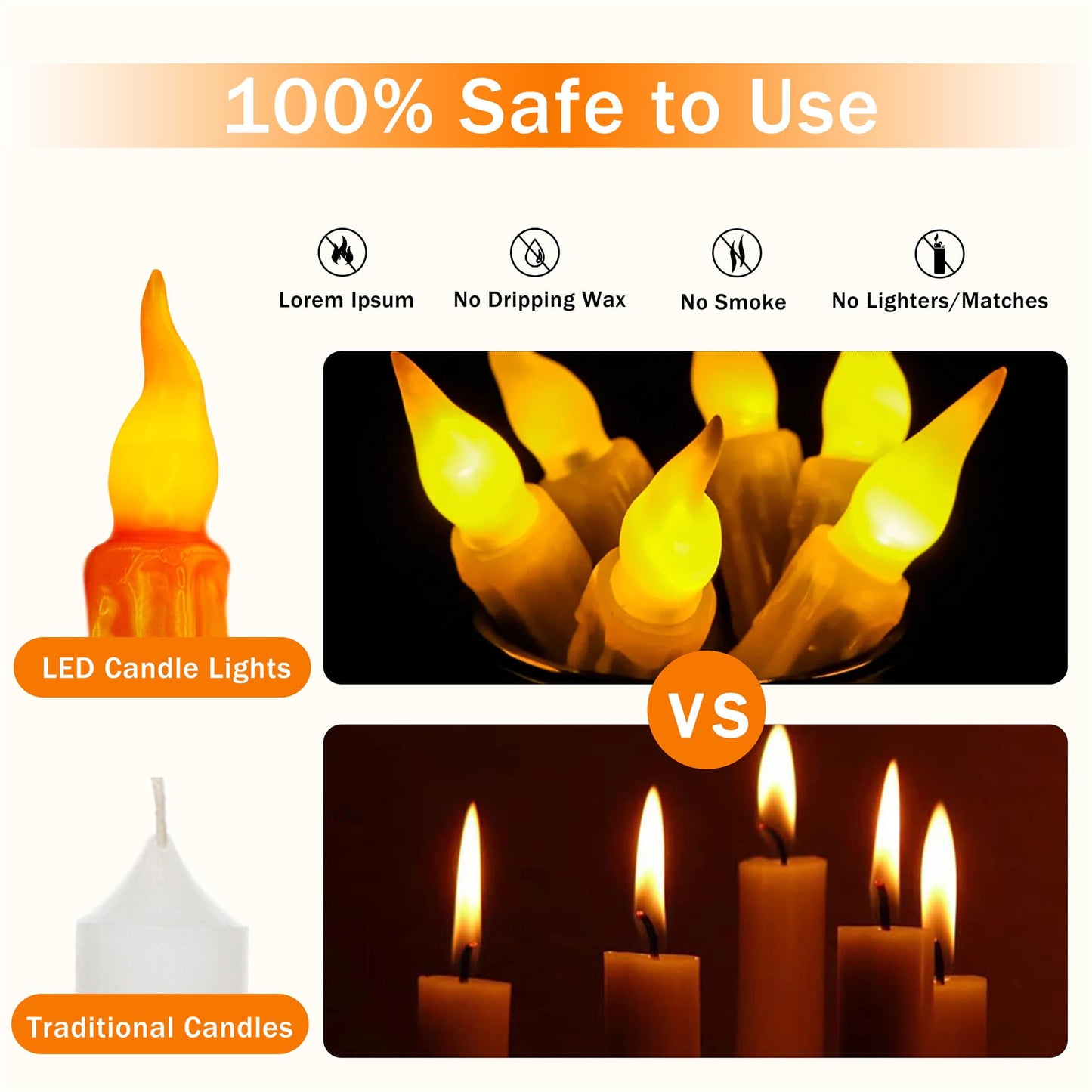 Gedengni 4pcs Orange Real Wax LED Tapered Candles, Battery Operated, Remote Controlled, 6inches, Perfect for Weddings, Decorations, Emergency Use