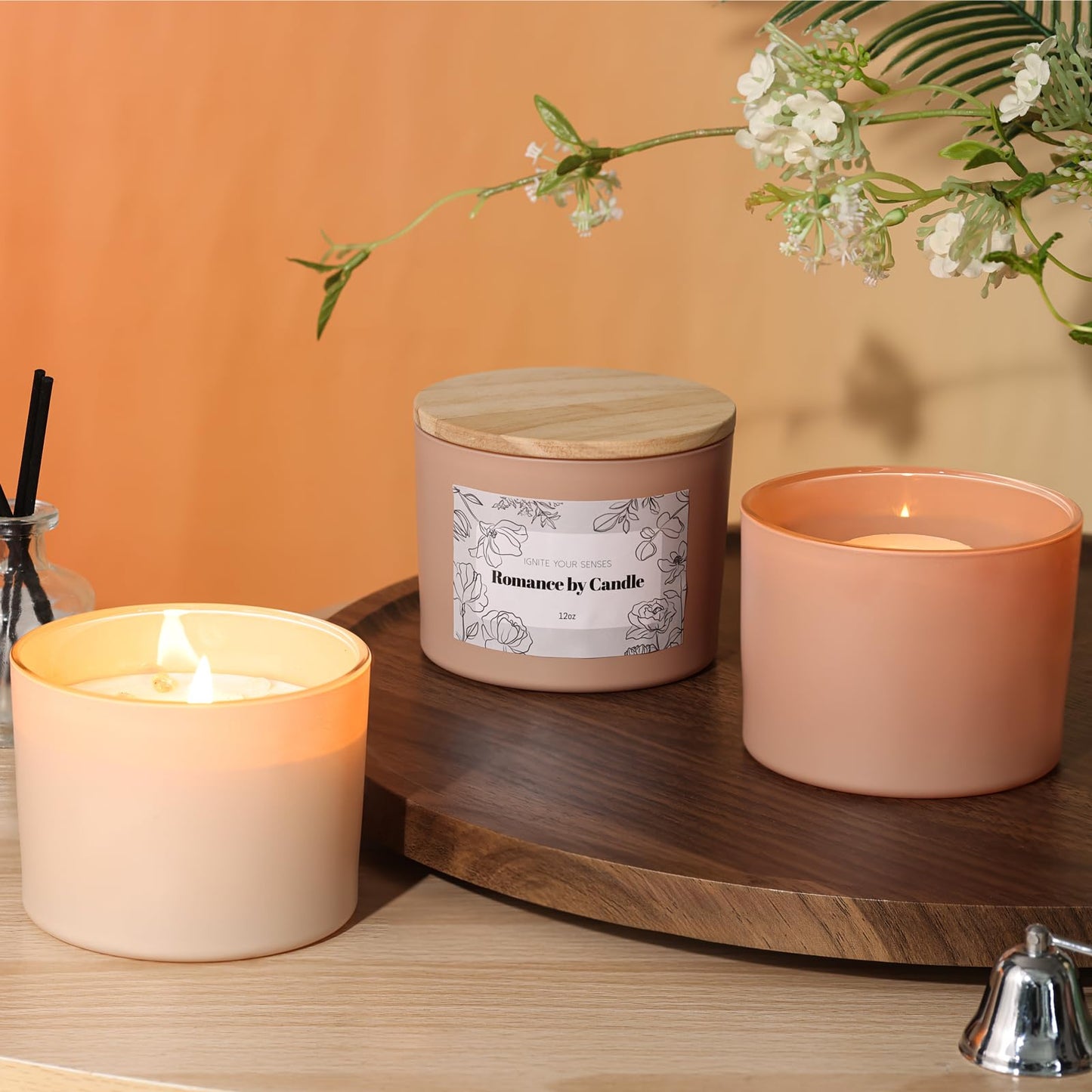 6Pcs Assorted Camel Candle Jars for Making Candles, 12oz Empty Candle Jars with Bamboo Lids,Labels and 100g Crystal Rocks, Glass Jars for Candle Making Supplies, Candle Containers for DIY Gifts