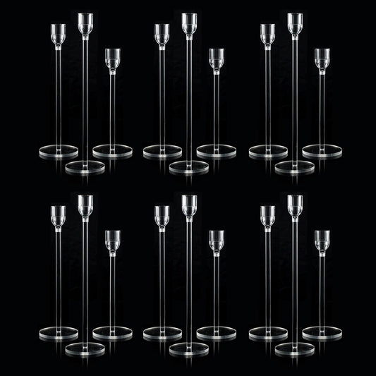 Vincidern 18pcs Acrylic Candle Holders Centerpieces for Table, Taper Candle Holder for Table Centerpieces, Wedding, Valentine, Dining Room Decorations, Clear Candlestick Holder Set