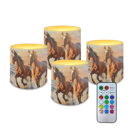 NETILGEN Running Horse Flameless LED Candles Pack of 4 Color Changing Battery Operated Flickering LED Pillar Candles with Remote Timer Control for Home Decor