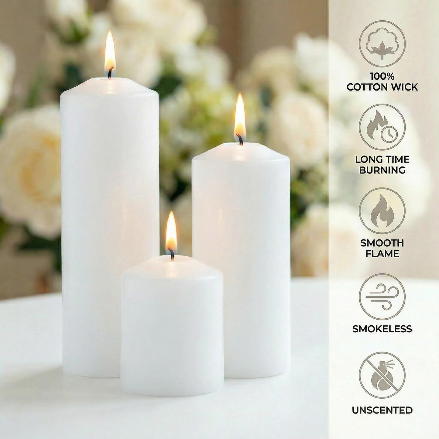 12 Pcs Individually Wrapped Pillar Candles Bulk, 2x3 2x6 2x8 Inch, Unscented Dripless Smokeless, Hurricane Candles for Wedding Party, Spa, Home Decor (12 White Pointed-tip, 2 x 3/6/8 Inch)