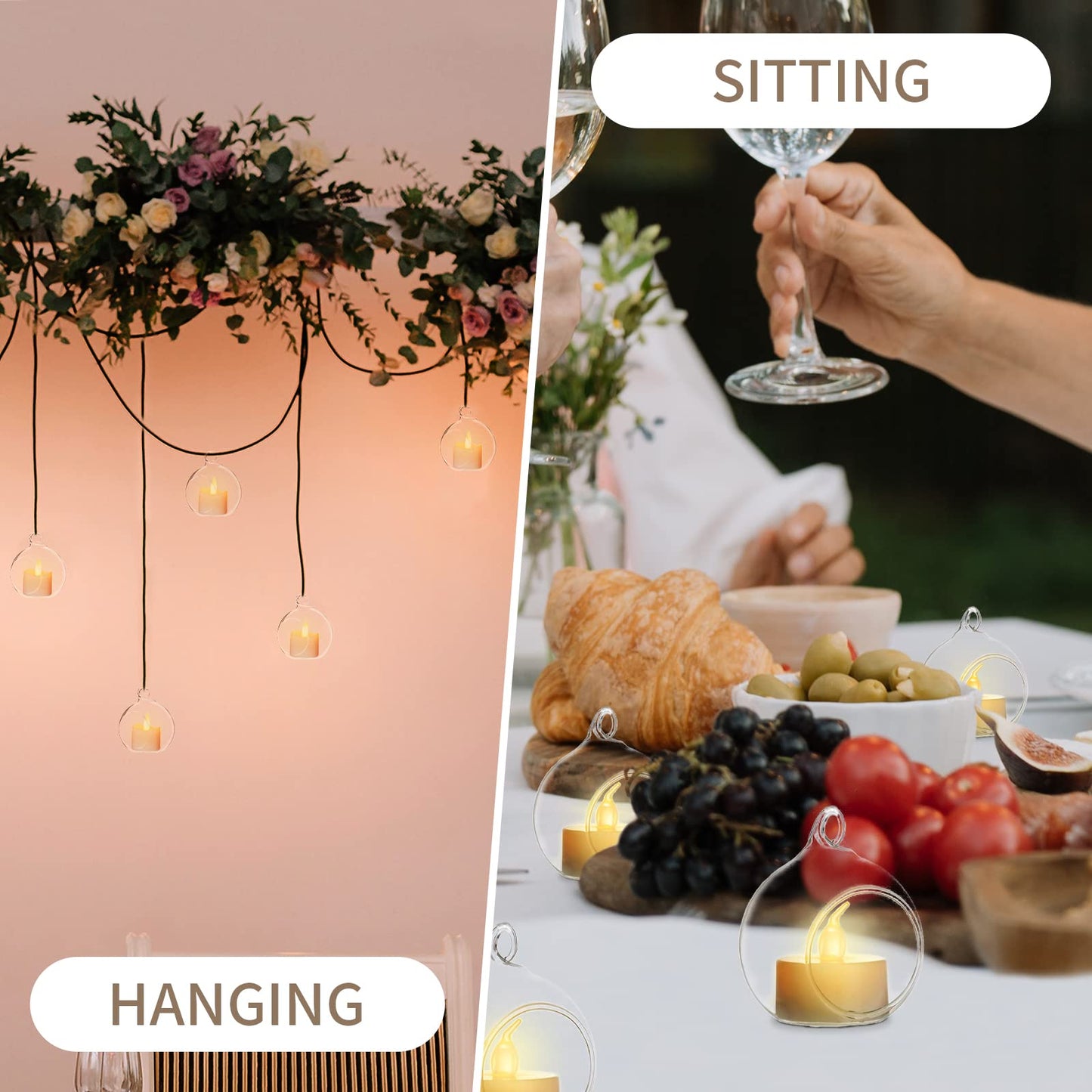 Sziqiqi Hanging Glass Globes Orbs Tea Light Candle Holders fillable with Trinkets for Wedding Ornaments, Wedding Birthday Christmas Party Centerpiece Accessory 2.36inch 100pcs +8 Extra