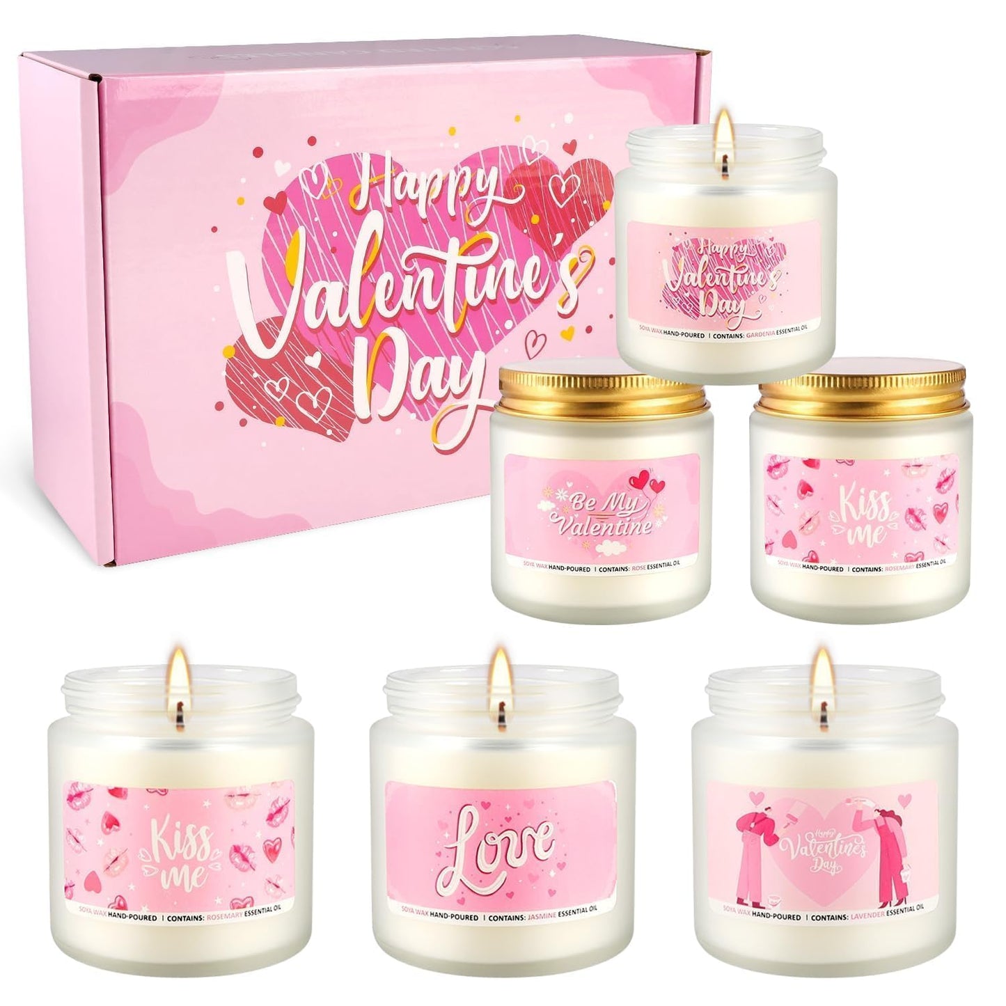 Valentine's Day Scented Candles Gift Set, 6 Pack 3.05 oz Candles - Romantic Gifts for Her: Wife, Girlfriend, Mother, and for Him: Husband, Boyfriend - Long Lasting Aromatherapy Candle for Home Decor