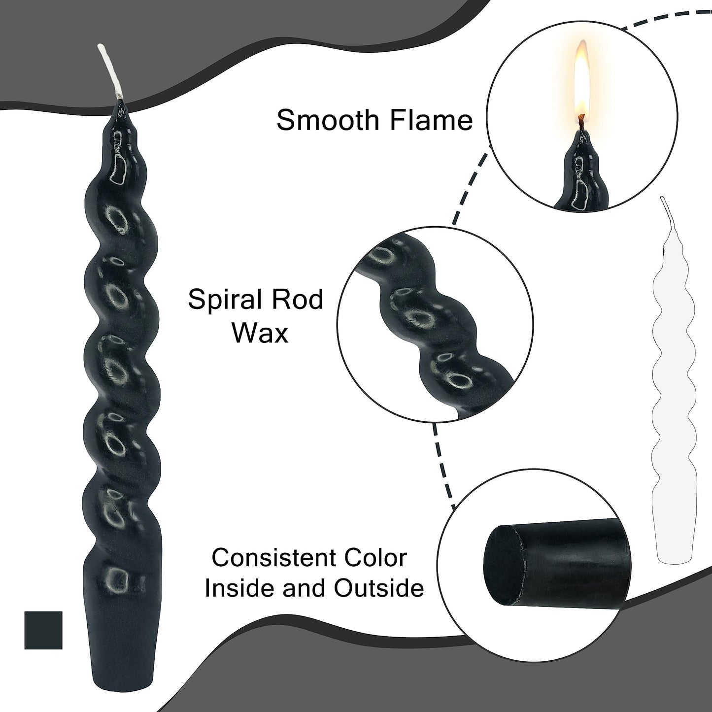 Halloween Candles Unscented Taper Candle - Black Candle Sticks 7.5 inch Handmade Spiral Twisted Candles 4 PCS for Home Decor, Relaxation & All Occasions