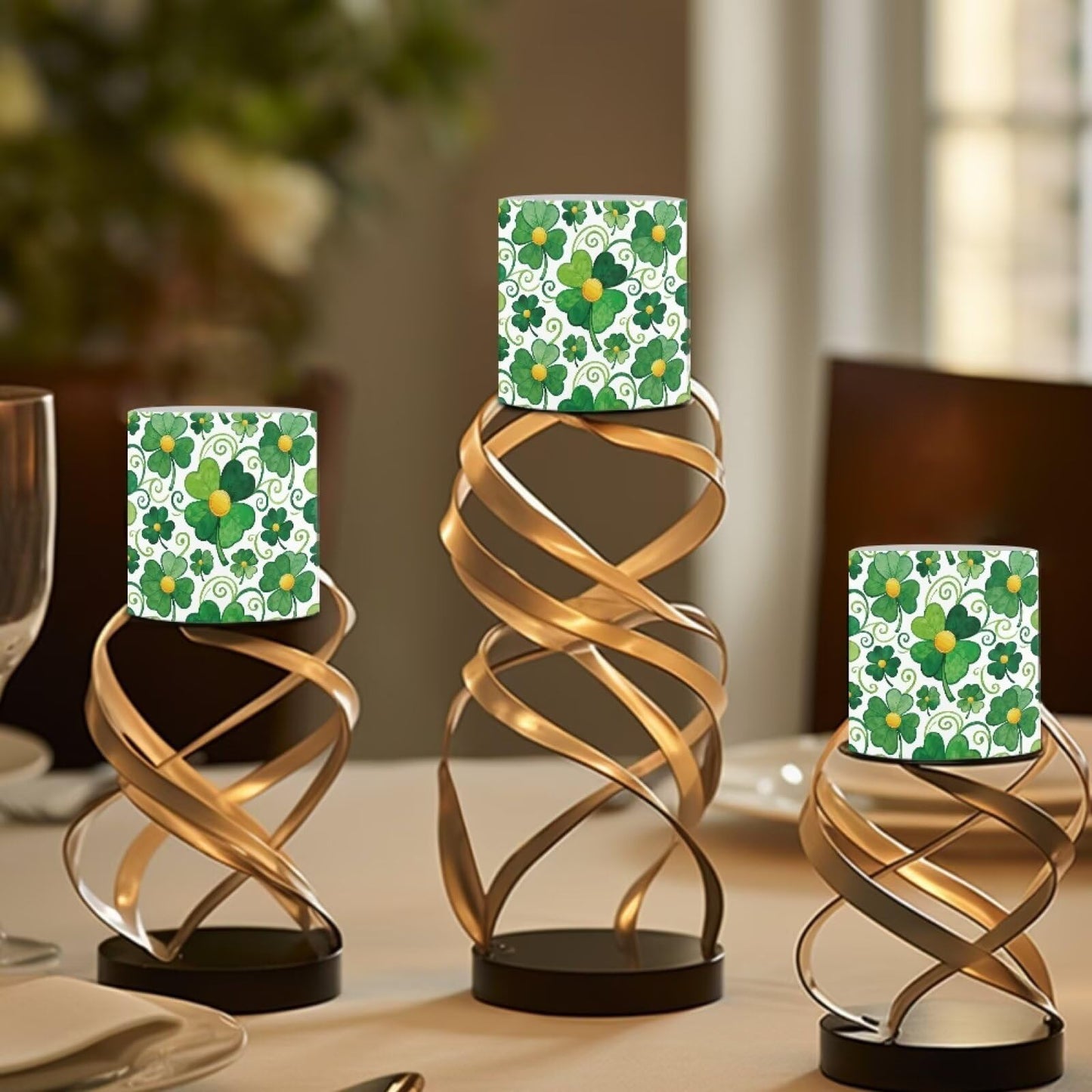 Merkmak 4Pcs LED Candles Bulk Stylish Shamrocks Flickering Flameless Candles with Remote and Timer Battery Operated Pillar Tea Lights for Indoor Outdoor St Paddy's Day Party Decoration