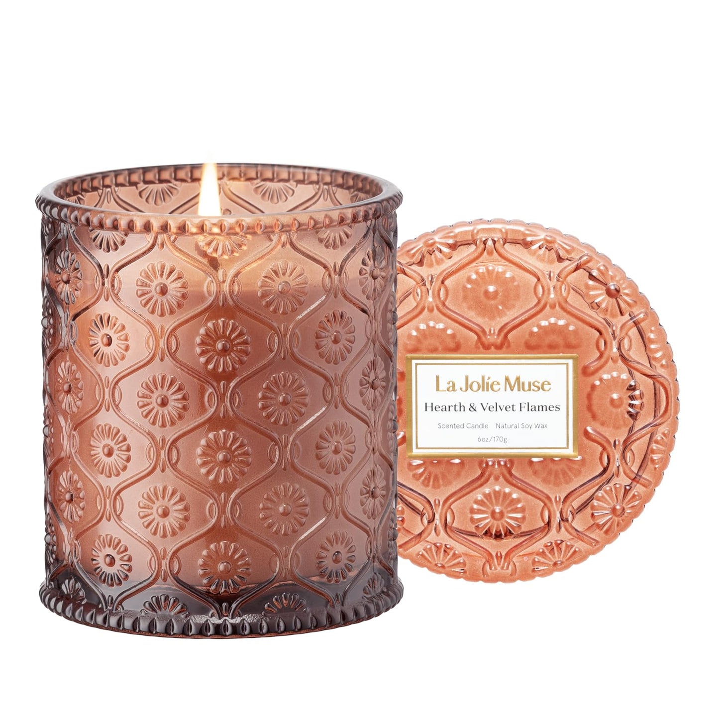 LA JOLIE MUSE Hearth & Velvet Flames Candle - Saffron, Clove, Vanilla | 6 oz Natural Soy Wax | 40 Hours Clean Burn | Elegant Home Décor | Gift-Ready for Hosts & Gatherings