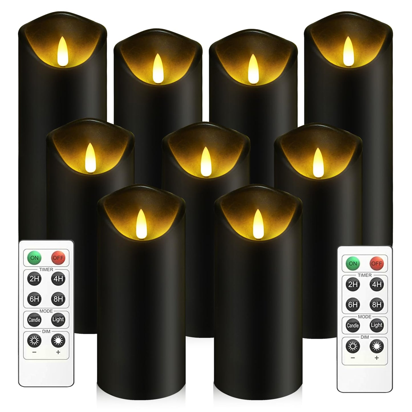 kakoya Flickering Flameless Candles, Battery Operated Plastic LED Pillar Candles with Remote Control and Timer, Set of 9 (Black)