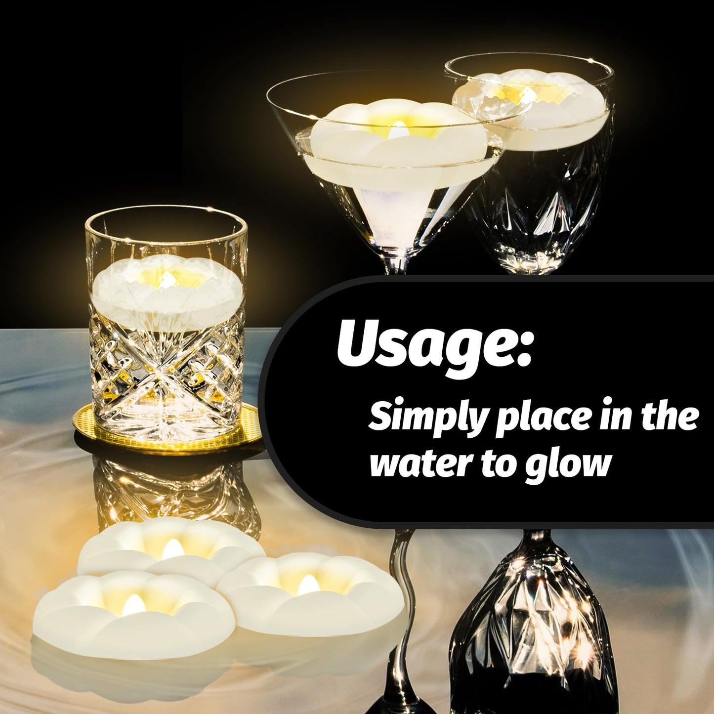 24PACK Flameless LED Floating Candles, 3'' Battery Operated Plastic Flickering Waterproof Tealights for Cylinder Vases, Centerpieces at Wedding, Party, Pool, Holiday (Warm White)