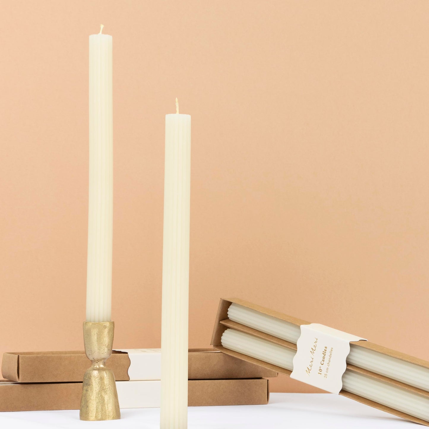 Meri Meri Tall Table Candles (Pack of 2), 10" Tall, Unscented, Long Burn Time Approx 6 hrs., Meri Meri Candles
