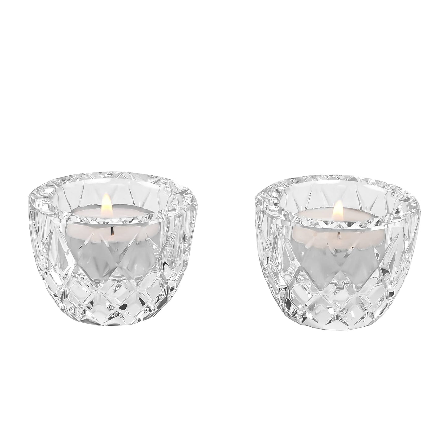 Kitcom Crystal Tealight Candle Holders Pack of 2 for Wedding Party Dinner Table Home Decor Hand-Cut W2.4'' X H1.7'', Clear
