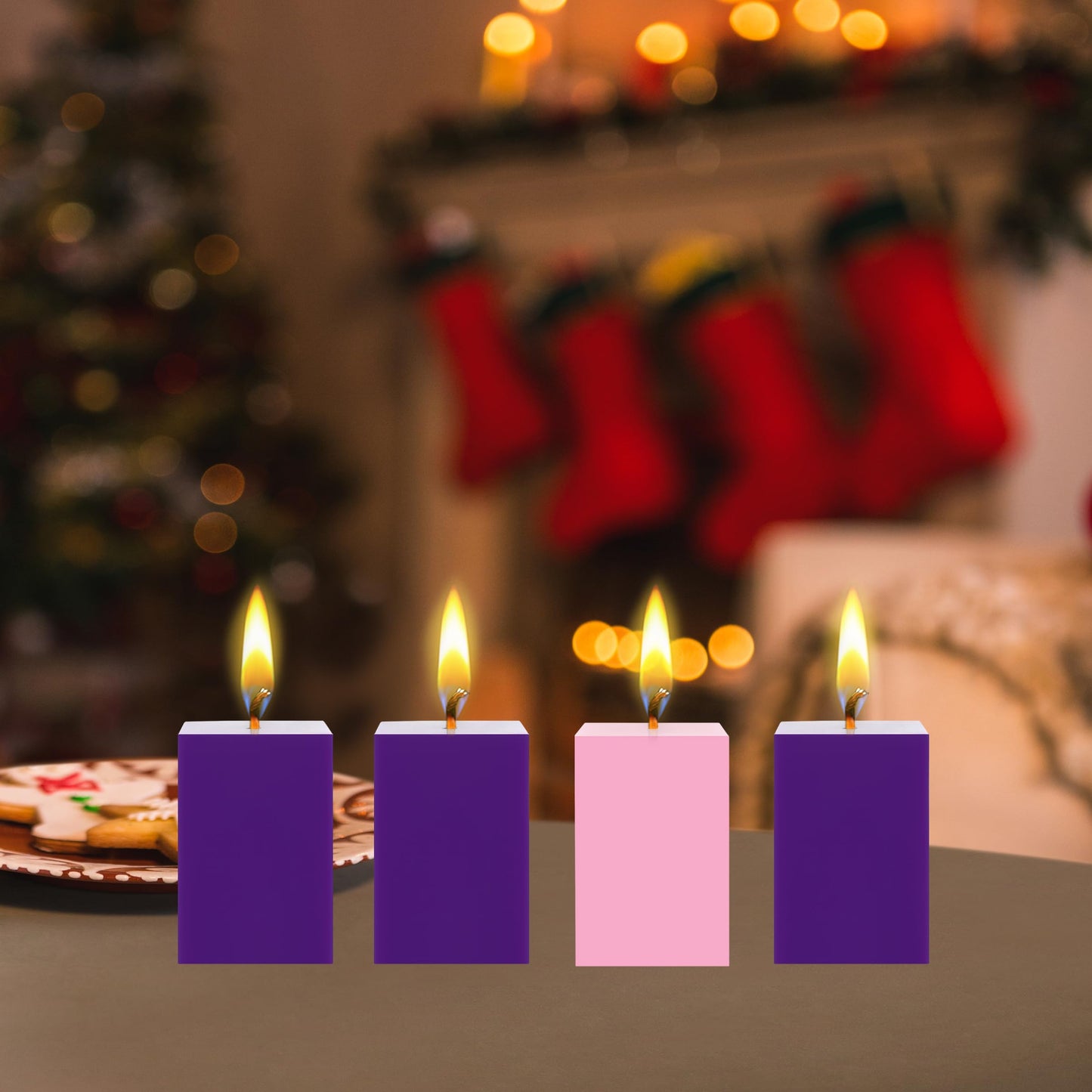 Mega Candles 4 pcs Unscented Christmas Advent Candles Set, Hand Poured Premium Wax Square Pillar Candle 2 Inch x 3 Inch, Holidays, Occasions, Events, Festivitiess, Devotional, Church, Wreath, Gifts