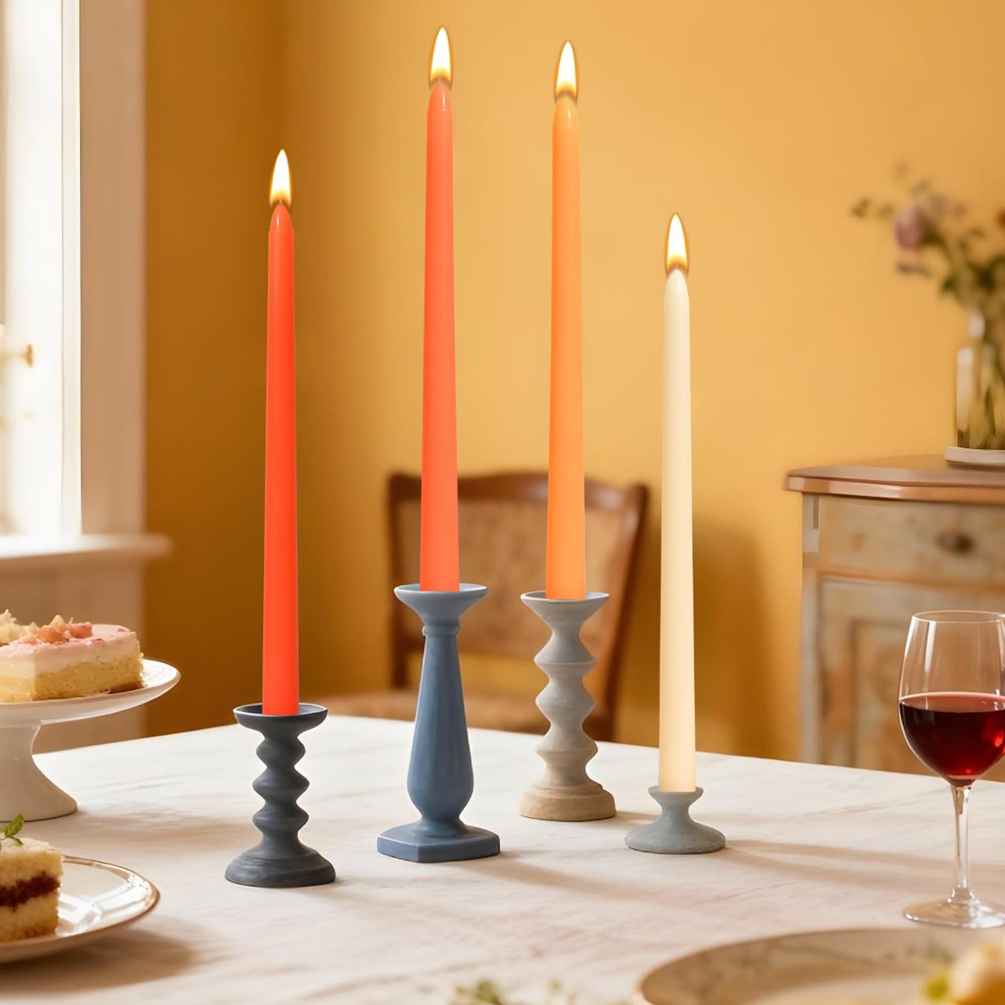 Viyffo Taper Candles, 12 Inch, 12 Pack, Orange – Unscented, Smokeless Design, Up to 8-Hour Burn – Tall Candlesticks for Table Decor, Weddings & Dinners