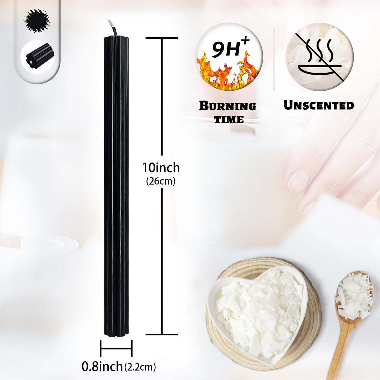 Dripless Taper Candles Unscented Black Long Taper Candles Smokeless 10 Inch Roman Column Design Dinner Candlesticks for Home Decoration Halloween Gifts(2Pcs)