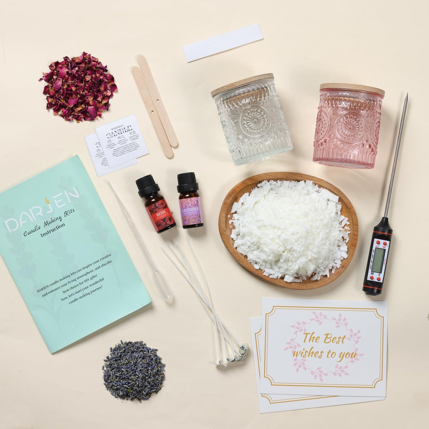 DARJEN Candle Making Kits for Adults- Soy Candle Making Supplies with 2 Candle Jars(Clear, Pink), Wax, Scents, Card & More, DIY Starter Candle Making Kit, Full Set DIY Arts & Crafts Gift