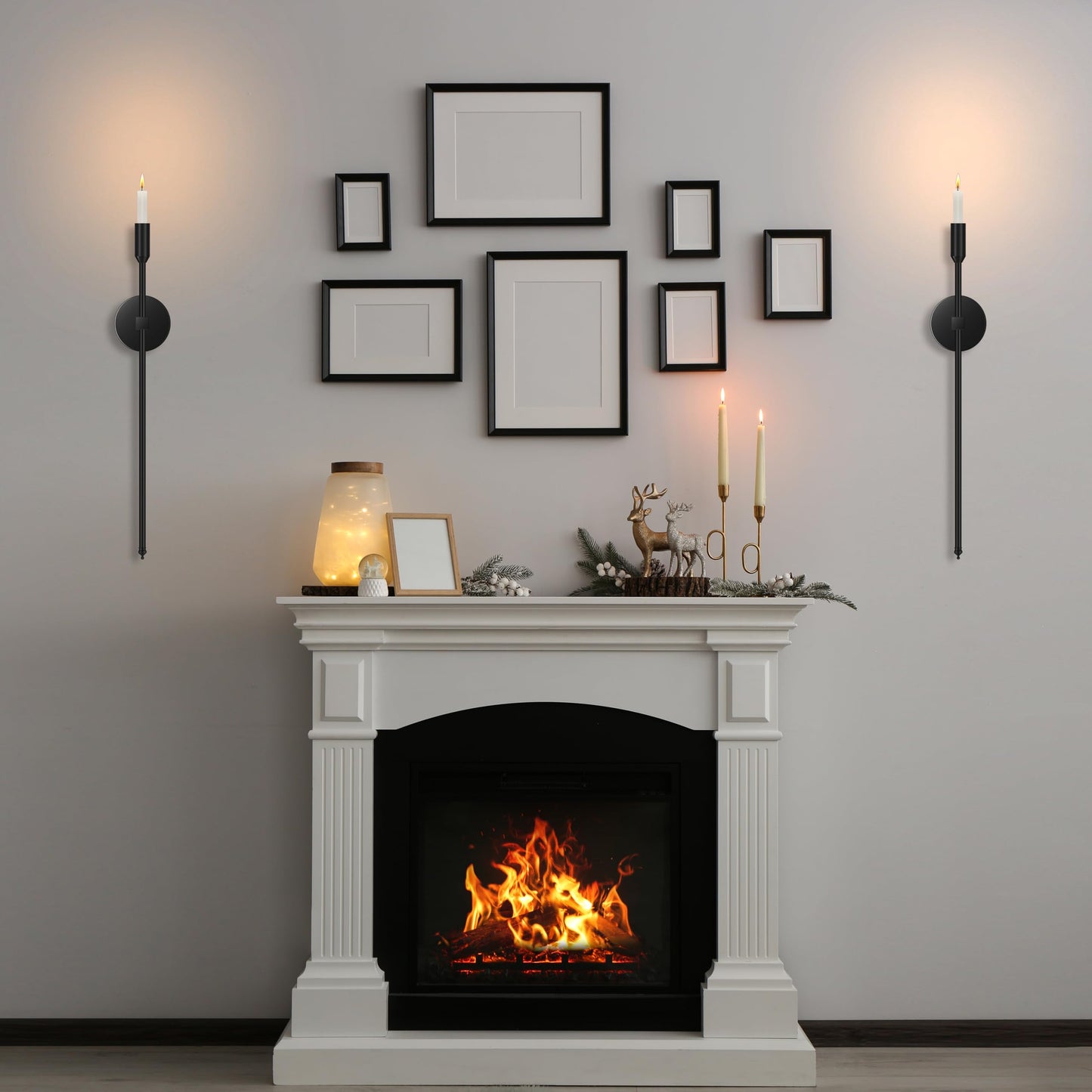 23-inch Large Wall Candle Sconces, Set of 2, Wall Mounted Candle Holder, Modern Chic Home Decor for Bedroom, Dining Room, Living Room (Black)