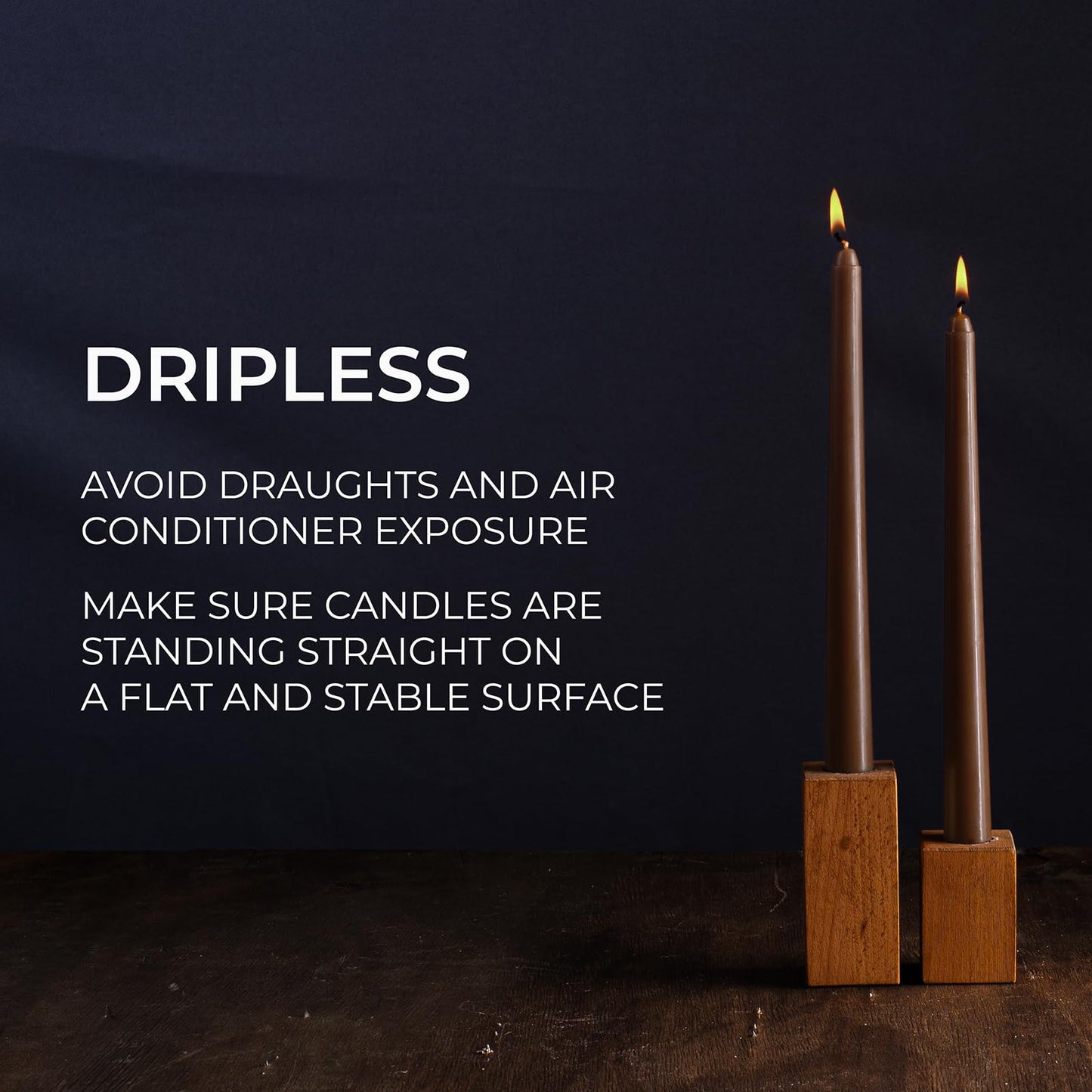 CANDWAX 10 inch Taper Candles - Set of 4 Dripless Tapered Candlesticks - Unscented, Perfect for Dinner and Household Use - Brown Candles for Home Decor