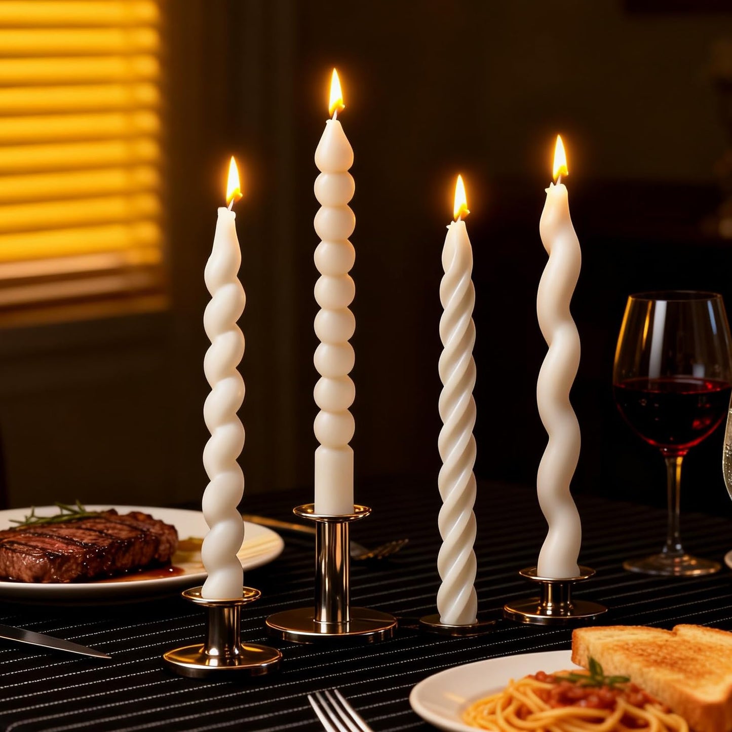 4 PCS 7.87 Inch White Spiral Taper Candle Twisted Long Wax Candles Wave Twisted Ribbed Candlesticks,for Christmas Holiday Valentines Day Wedding Dinner Spring Party Home Decor