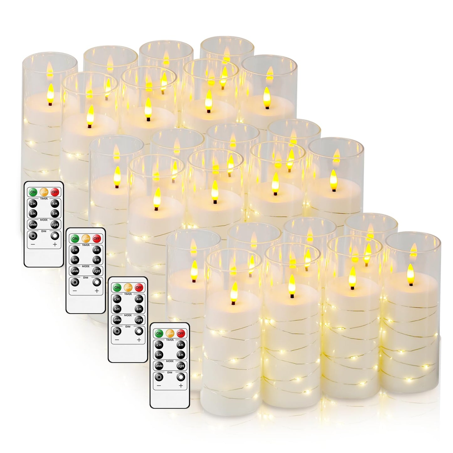 Flameless Candles,with Embedded Star String, Battery Operated Candles Flickering LED Pillar Candles with Remote Control and Timer, Home Decoration Add a Warm and Romantic Atmosphere，Set of 24 (White)