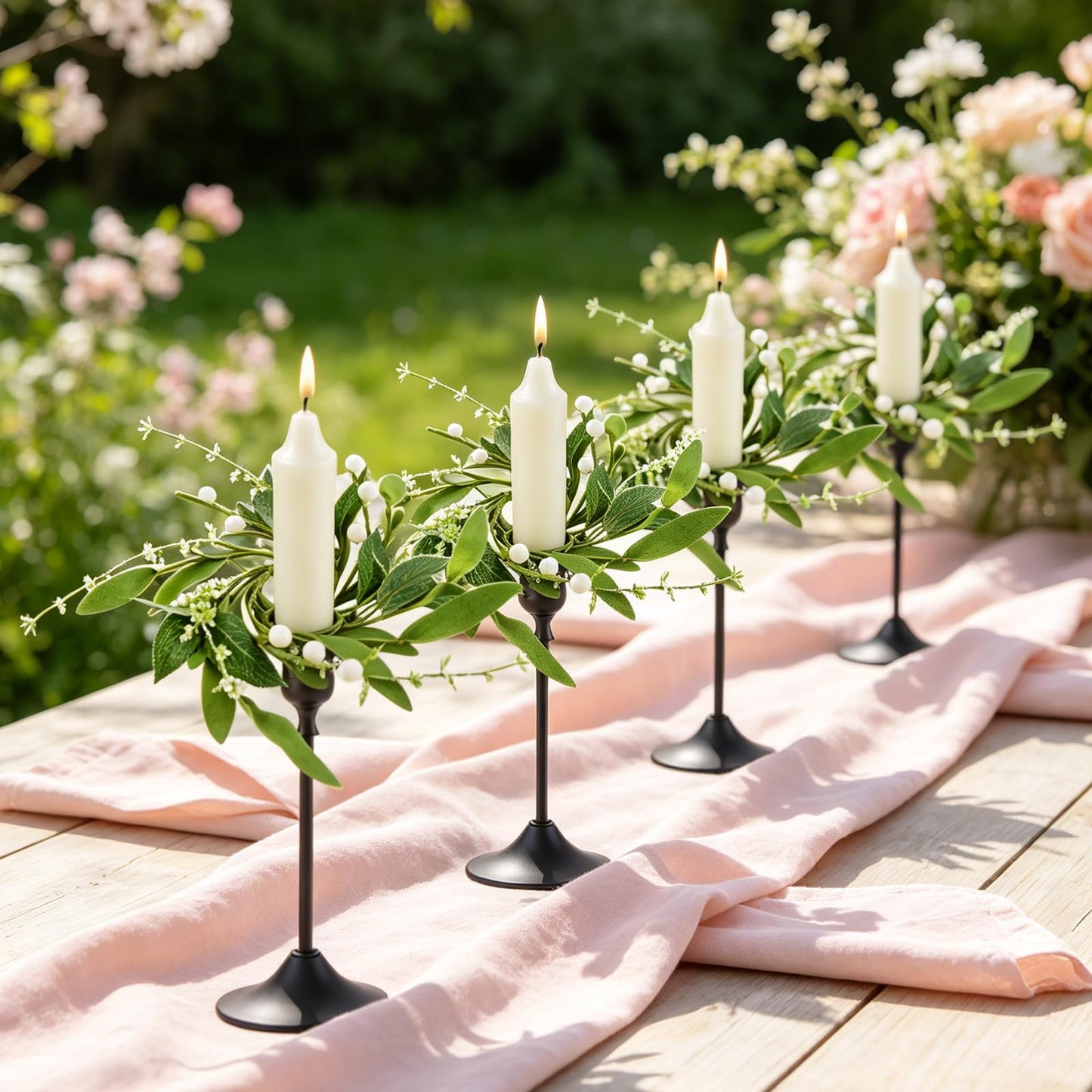 6 PCS 1.38" Mini Spring Summer Taper Candle Ring Mini Green Eucalyptus Candle Rings for Tapers Small Artificial Greenery Candle Holder Wreaths for Table Centerpieces Home Farmhouse Candlesticks Decor