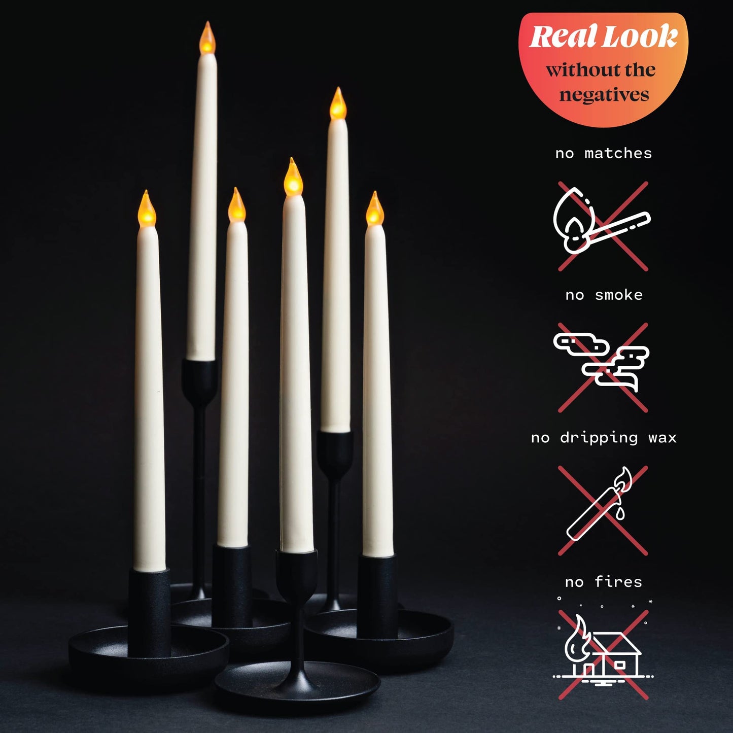 WYZworks 60 Pack, 11" LED Flameless Ivory Real Wax Taper Flickering Candles Lights, Battery Operated Candlesticks for Holiday Christmas Valentine Menorah Candelabra Home Wedding Window Décor