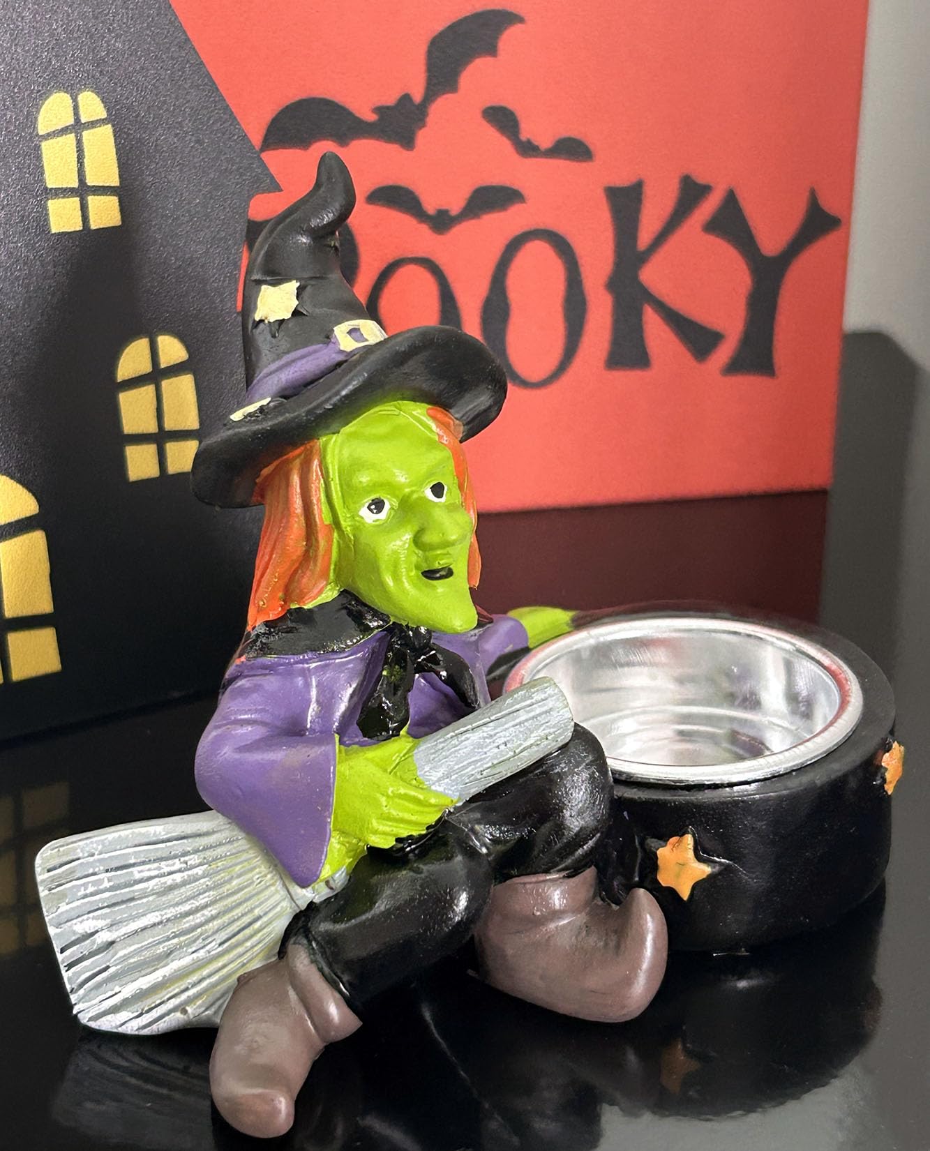 QIAOIDEA Halloween Candle Holder Spooky Witch Tealight Candle Holder Scary Halloween Decorations Horror Skeleton Skull Candle Holder for Bedroom Living Room Mantel Shelf Tabletop Decoration