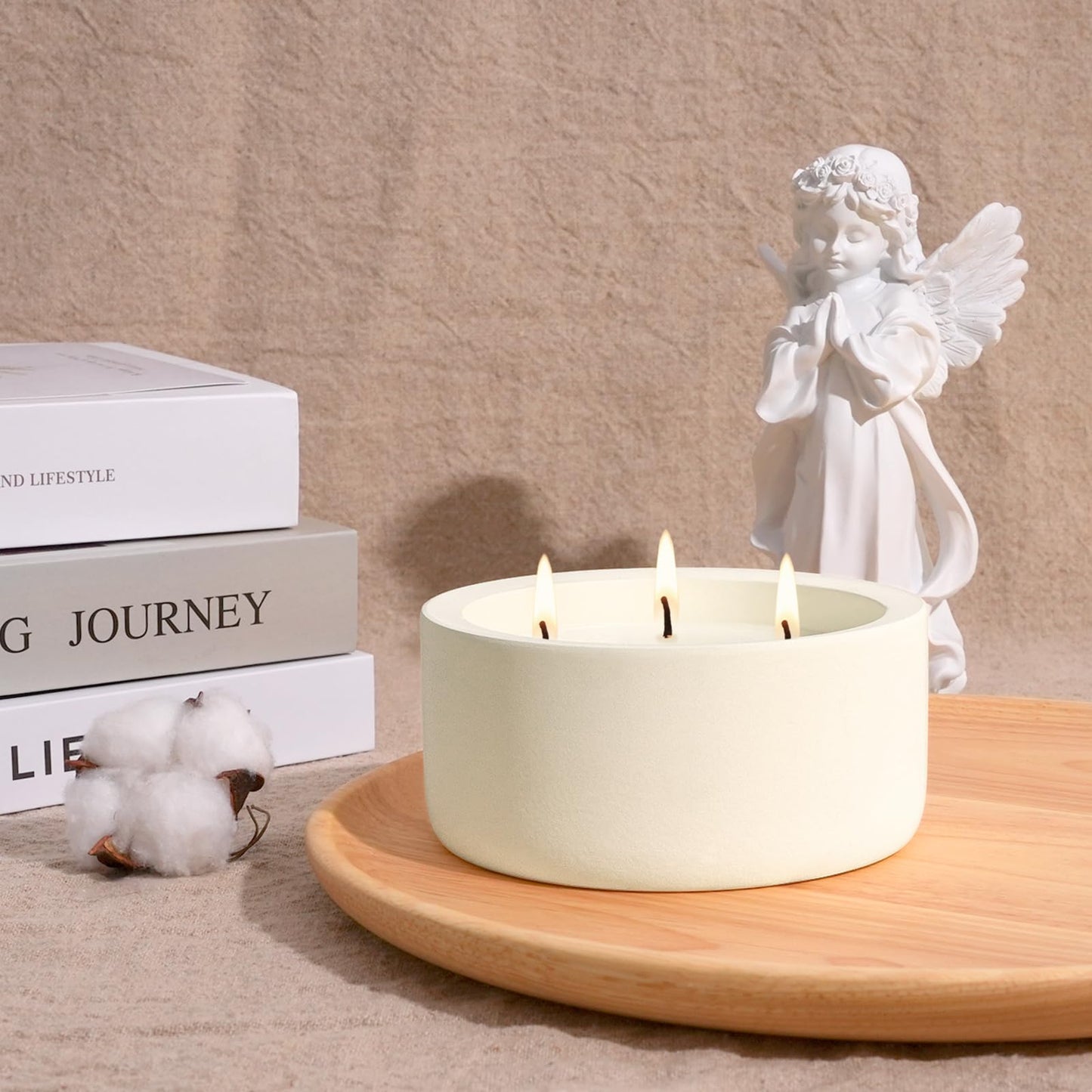 Viyffo 20oz Large Scented Candle – Vanilla Fragrance, 3 Wick Non Toxic Soy Candle, Ivory White Ceramic Jar, Luxury Home Fragrance, Elegant Spring Décor & Premium Birthday Gift