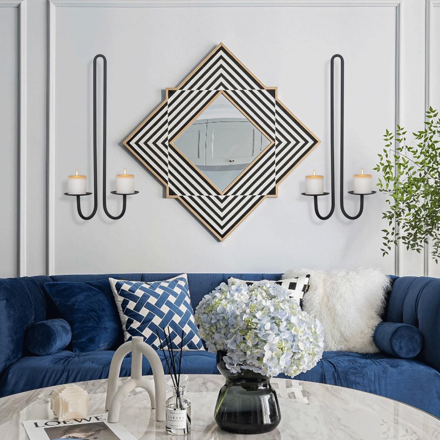 Wall Sconce Candle Holder Metal Hanging Wall Decorations for Home,Living Room, Bathroom, Dining Room, Set of 2（Black