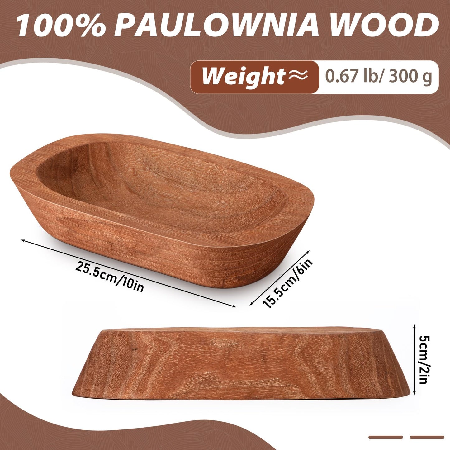 FoldTier 4 Pcs Wooden Dough Bowl Bulk Wood Decorative Rustic Wooden Bowls Wedding Table Centerpiece for Living Room Home Dining Room Kitchen Easter Decoration(Brown,10'' X 6'' X 2'',Classic)