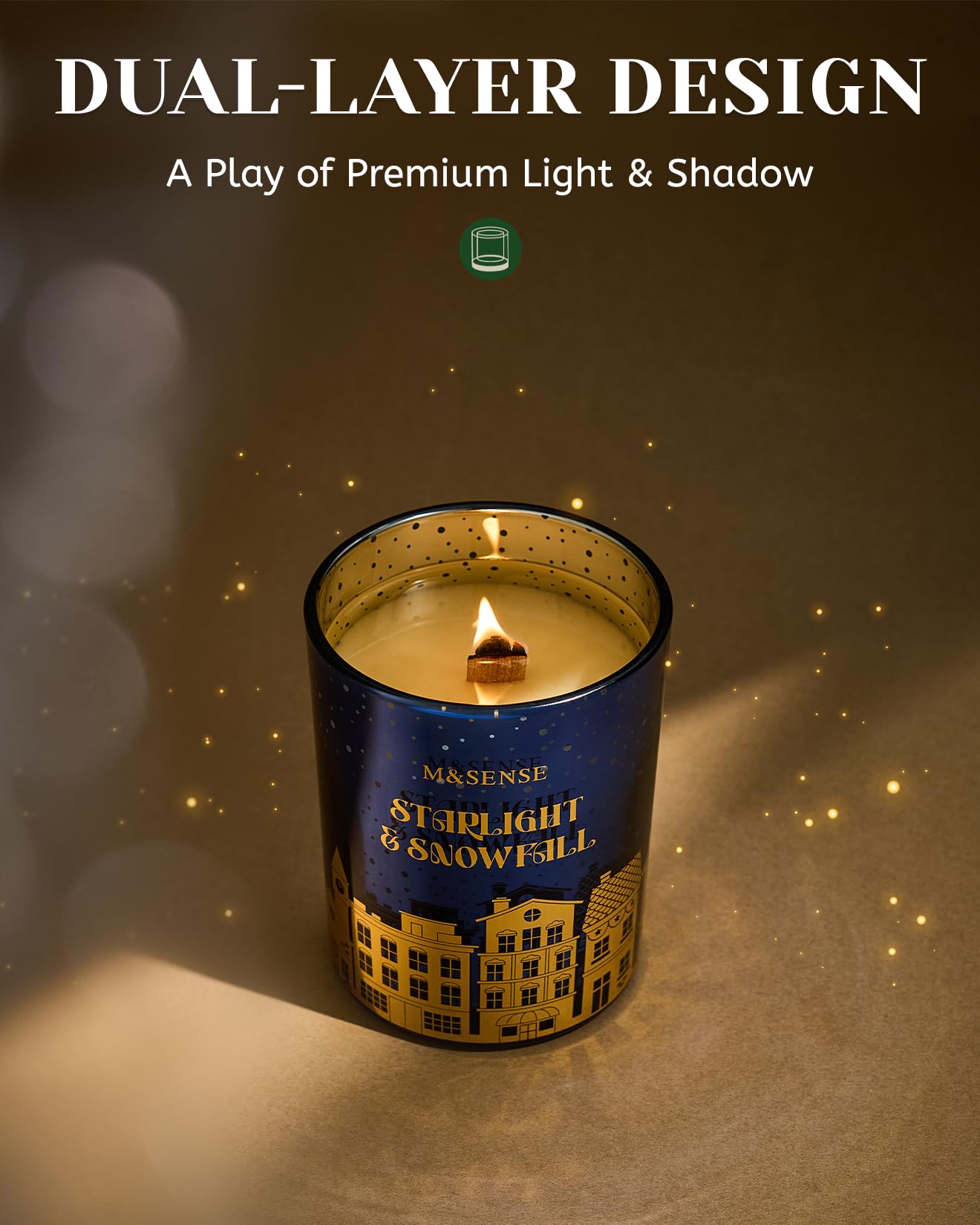 M&SENSE Sandalwood Lily Scented Winter Candle Natural Soy Wax 18oz 100 Hours Clean Non Toxic Burn, Cracking Wooden Wick Large Gift for Holiday Family Friends