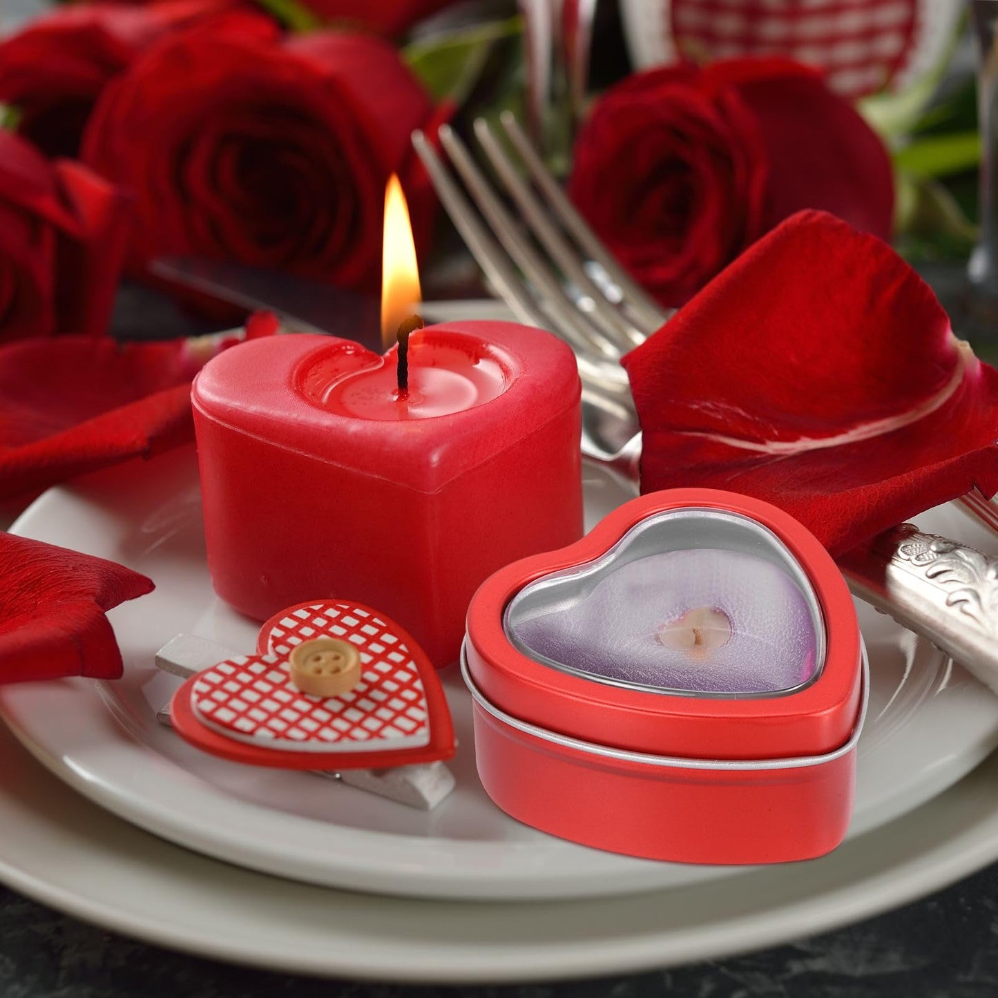 MECCANIXITY Heart Shaped Candle Tins, 2 oz Empty Metal Tin Cans Candles Containers for Candle Making Candies Gifts DIY Crafts, Black, Pack of 8