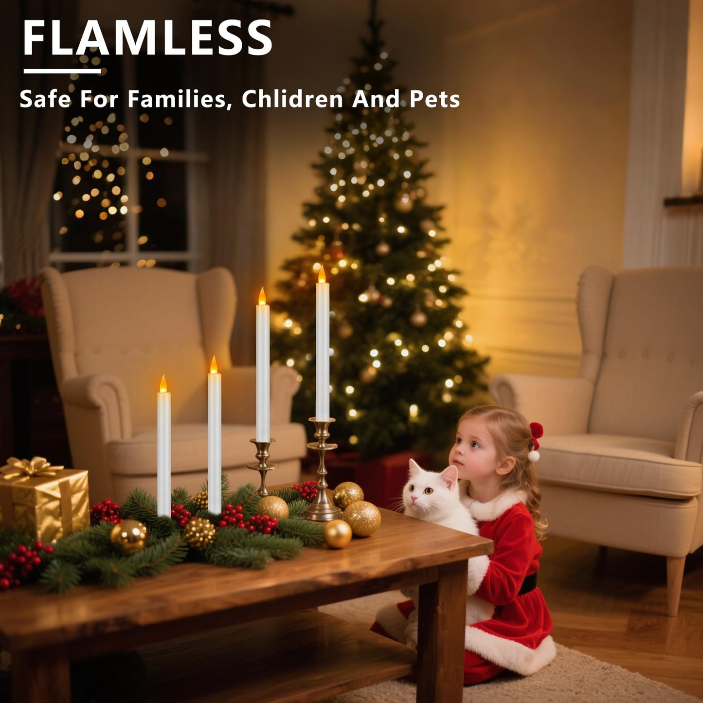 wemarry 10" Flameless Taper Candles with Remote, Electric Led Candlesticks, Plastic Tall Taper Candles Battery Operated with Flickering Flame for Halloween Christmas Wedding Home Décor (White, 6 Pack)