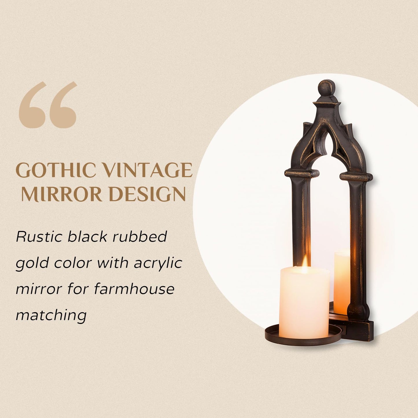 Walasis Black Candle Sconces Gothic Wall Decor - Wood Rustic Farmhouse Wall Candle Holder Set of 2 for Livingroom Fireplace - Black Dark Mirror Candle Sconces for Halloween Art Decorations