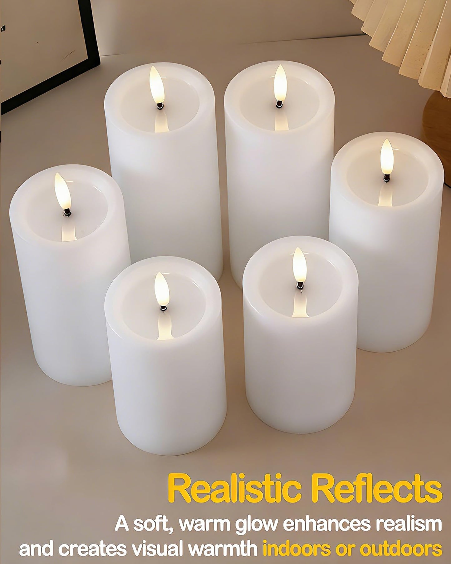 Gmnee 3"x6" Outdoor Waterproof Flameless Candles with Remote and Timers, LED Candles, Battery Operated Candles, Electric Fake Pillar Candles for Patio, Porch, and Lanterns Decor (White, Plastic)