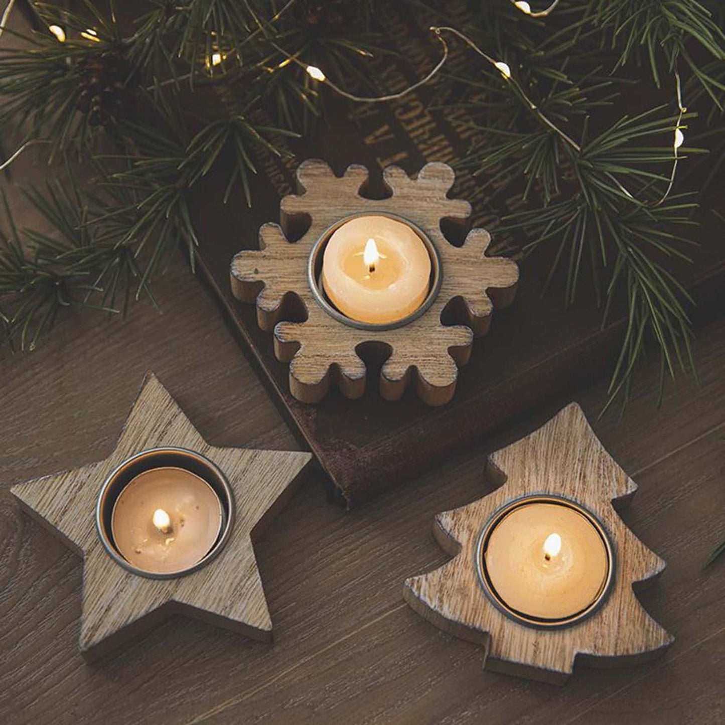 Candlestick Holders Christmas Wooden Snowflake Candlestick Christmas Tree Candlestick Five Pointed Star Candlestick Window Desktop Decoration Scene Candle Holders (Color : B)