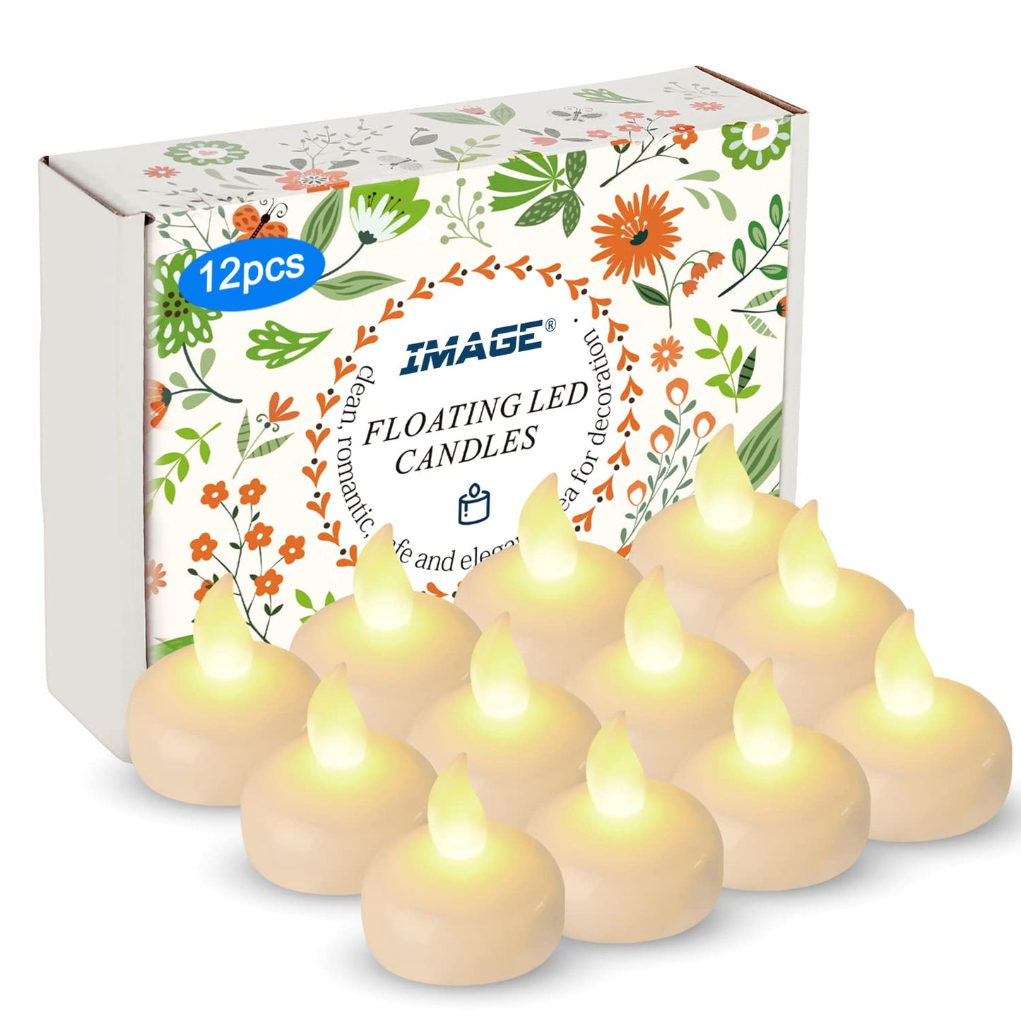 IMAGE Floating Candles, Flameless Floating LED Tea Lights 12 Pack Waterproof Tealight Candles for Wedding Party Spa Home Indoor Outdoor Decor-Warm White