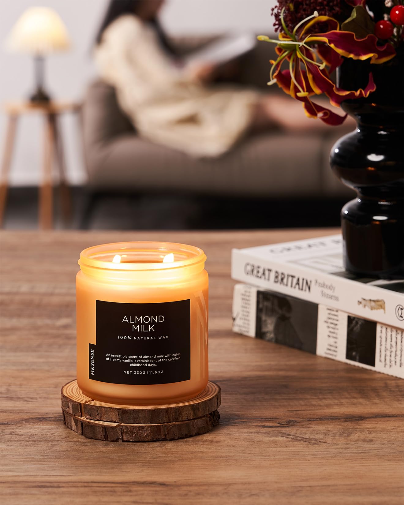 M&SENSE Creamy Vanilla Scented Candle, 11.6oz Clean Non Toxic Home Sweet Scent 70 Hours Burn Time Fragrance Candle for Home Decor 2 Wick Natural Soy Wax